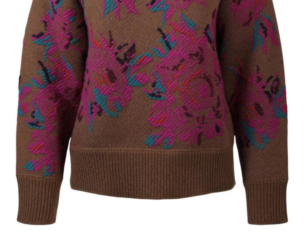 NEW SALVATORE FERRAGAMO women's floral wool sweater in beige khaki